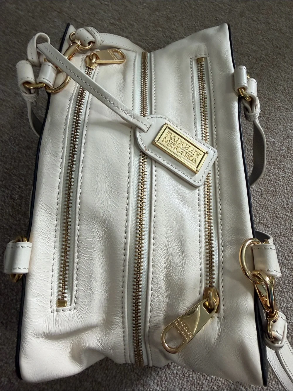 Authentic Badgley Mischka Nina Cube satchel/shoulder bag cream/black, EUC - Picture 6 of 10